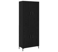 Qnhdfrt Highboard nero rovere 69,5 x 34 x 180 cm in legno con ante a battente e ripiani, moderna credenza con fissaggio a parete per soggiorno, corridoio e camera da letto