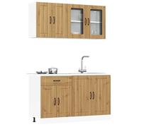 Qnhdfrt Kalmar Artisan - Set di 4 mobili da cucina, in legno di quercia e vetro con mobiletto, pensile per l'organizzazione moderna della cucina