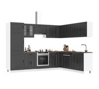 Qnhdfrt Kalmar - Set di mobili da cucina in legno e vetro, 14 pezzi, colore: nero, angolo cottura con mobiletti, pensili ed elementi angolari per una conservazione ottimale nelle cucine moderne