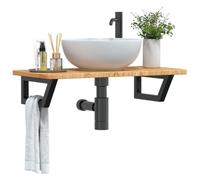 Qnhdfrt Lavabo in legno massello di quercia con supporto in acciaio, da appendere, 80 x 40 cm, marrone chiaro, salvaspazio, robusto e durevole