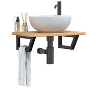 Qnhdfrt Lavabo sospeso in legno massello di quercia con supporto in acciaio nero, 60 x 40 x 2,5 cm, montaggio a parete, mobili da bagno per soluzione salvaspazio