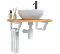 Qnhdfrt Lavabo sospeso in legno massello di rovere con supporto in acciaio bianco, 60 x 40 x 2,5 cm, salvaspazio, robusto per bagno