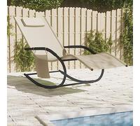 Qnhdfrt Lettino a dondolo in acciaio verniciato a polvere e rete traspirante, colore crema, design ergonomico con poggiatesta rimovibile e tasca laterale, perfetto per giardino, balcone e campeggio