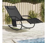 Qnhdfrt Lettino a dondolo nero in acciaio verniciato a polvere e tessuto mesh traspirante, design ergonomico con poggiatesta rimovibile e tasca laterale, perfetto per giardino, balcone e campeggio