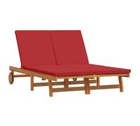 Qnhdfrt Lettino da Sole Doppio in Legno di Acacia 125x200 cm | Sdraio letto a due posti con cuscino imbottito e schienale reclinabile per il relax in terrazza o a bordo piscina.