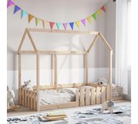 Qnhdfrt Lettino per bambini 80 x 160 cm in legno di pino massiccio con rete a doghe, design stabile e rete di sicurezza per sogni dolci a partire dai 4 anni in su
