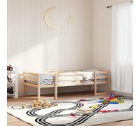 Qnhdfrt Lettino per bambini 90 x 190 cm in legno di pino massello naturale con protezione dalle cadute e robusta rete a doghe portaoggetti sotto il letto per giocattoli o immagazzinaggio