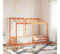Qnhdfrt Lettino per bambini con tetto in legno di pino massiccio, 90 x 190 cm, marrone cera, design moderno con rete a doghe per un comfort ottimale e un uso dello spazio