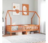 Qnhdfrt Lettino per bambini in legno massello di pino 90 x 190 cm, marrone cerato con rete a doghe, struttura stabile per la sicurezza e il divertimento