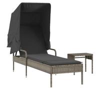 Qnhdfrt Lettino Prendisole con Baldacchino e Tavolo da Giardino Grigio | Sdraio relax in polyrattan grigio con tettuccio parasole richiudibile e tavolino per arredare il giardino o terrazzo.