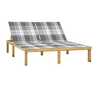 Qnhdfrt Lettino prendisole doppio, 200 x 138 x 77 cm, in pino impregnato, schienale regolabile, grigio, a quadri, salvaspazio, resistente alle intemperie, per balcone, terrazza, spiaggia, giardino