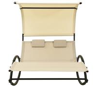 Qnhdfrt Lettino Prendisole Doppio con Baldacchino Acciaio Textilene Crema | Ideale per il relax in giardino o terrazzo, offre ombra fresca grazie al parasole e comfort per due persone.