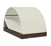 Qnhdfrt Lettino Prendisole Doppio con Tetto in Polyrattan Marrone | Divano da giardino a due posti con tenda parasole e cuscini imbottiti per il relax a bordo piscina.