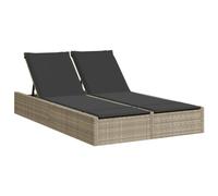 Qnhdfrt Lettino Prendisole Doppio in Polyrattan con 2 Cuscini Grigio | Ideale per arredare il giardino o terrazzo, con schienale reclinabile in 3 posizioni e comoda seduta per due persone.