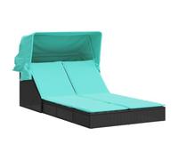 Qnhdfrt Lettino Prendisole Doppio in Polyrattan Nero con Tettuccio | Ideale per il giardino o a bordo piscina, offre relax a due grazie allo schienale regolabile e al parasole pieghevole.