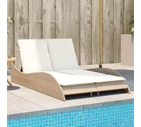 Qnhdfrt Lettino prendisole in rattan PE con schienale regolabile e cuscino imbottito, beige, resistente ai raggi UV e agli agenti atmosferici per giardino, balcone e spiaggia