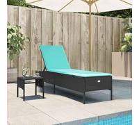 Qnhdfrt Lettino prendisole nero polyrattan pieghevole 198 x 55 cm con tavolino, schienale regolabile in 5 posizioni, cuscino imbottito resistente ai raggi UV, per balcone, terrazza, spiaggia