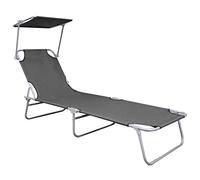 Qnhdfrt Lettino Prendisole Pieghevole con Tettuccio Parasole Grigio | Sdraio per esterno ideale per giardino, spiaggia e bordo piscina, con schienale reclinabile e struttura leggera.