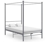 Qnhdfrt Letto a baldacchino grigio metallo 140 x 200 cm elegante struttura letto con rivestimento a polvere per una maggiore privacy e robusta rete a doghe