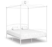 Qnhdfrt Letto a baldacchino in metallo bianco 160 x 200 cm con telaio superiore per tende, design elegante, robusto letto in metallo per camera da letto