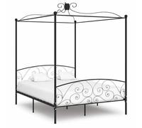 Qnhdfrt Letto a baldacchino in metallo nero, 180 x 200 cm, design elegante con telaio superiore per tende e zanzariera, robusto telaio in metallo con rete a doghe per camera da letto