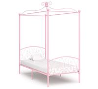 Qnhdfrt Letto a baldacchino rosa in metallo, 100 x 200 cm, con telaio superiore per tende, design elegante, robusto letto in metallo per camera da letto
