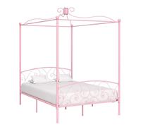Qnhdfrt Letto a baldacchino rosa in metallo, 140 x 200 cm, elegante struttura per letto con telaio superiore per tende o zanzariera, design in metallo robusto per camera da letto