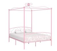 Qnhdfrt Letto a baldacchino rosa in metallo, 160 x 200 cm, elegante struttura per letto con telaio superiore per tende o zanzariera, design in metallo robusto per camera da letto