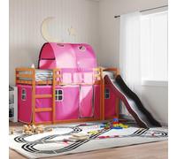 Qnhdfrt Letto a castello con scivolo e tende in legno massello di pino 90 x 200 cm letto a soppalco per bambini con protezione anti-caduta e pratica scaletta