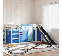 Qnhdfrt Letto a castello con scivolo e tende in legno massello di pino bianco antracite 90 x 200 cm letto a soppalco per bambini dai 6 anni in su, con protezione anti-caduta e pratica scaletta