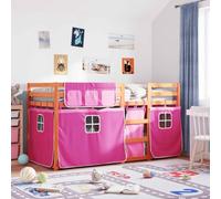 Qnhdfrt Letto a castello con tende in legno massello di pino 80 x 200 cm, rosa, per cameretta dei bambini, con protezione anti-caduta e pratica scaletta