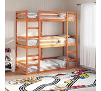 Qnhdfrt Letto a castello triplo in legno di pino massiccio 205, 5 x 87, 5 x 203 cm, marrone cera, robusto letto familiare con protezione anti-caduta e scala per un uso ottimale dello spazio