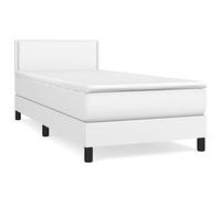 Qnhdfrt Letto a molle, 100 x 200 cm, con materasso e topper, letto singolo in ecopelle facile da pulire con testiera regolabile in altezza, sistema di sonno bianco per notti riposanti