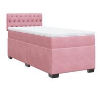 Qnhdfrt Letto a Molle 100x200 Rosa in Velluto con Materasso e Topper | Set completo per camera da letto con testiera imbottita in morbido velluto rosa e materasso a molle insacchettate.