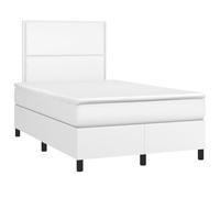 Qnhdfrt Letto a molle, 120 x 190 cm, con materasso e topper, in ecopelle bianca, letto imbottito con materasso a molle insacchettate e testiera regolabile in altezza, per la vostra camera da letto
