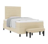 Qnhdfrt Letto a Molle 120x190 cm con Testiera e Materasso Crema | Letto imbottito per camera da letto con testiera regolabile, materasso medio, topper e panchina coordinata in crema.