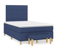 Qnhdfrt Letto a Molle 120x200 cm Tessuto Blu con Materasso e Panca Set 5Pz | Arredo completo per camera da letto con molleggio insacchettato ed elemento imbottito versatile per la zona notte.