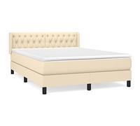 Qnhdfrt Letto a molle, 140 x 200 cm, color crema, letto imbottito con materasso a molle insacchettate e topper, testiera regolabile in altezza, sistema di sonno stabile per la camera da letto