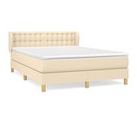 Qnhdfrt Letto a molle, 140 x 200 cm, con materasso a molle insacchettate e topper, letto imbottito color crema, testiera regolabile in altezza, tessuto traspirante, comfort medio duro per un sonno