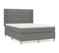 Qnhdfrt Letto a Molle 140x200 cm con Materasso e Topper Grigio Scuro | Testiera regolabile in altezza e molle insacchettate silenziose per la tua camera da letto. Set completo con topper.