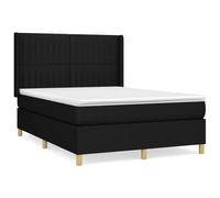 Qnhdfrt Letto a Molle 140x200 cm Nero Tessuto con Materasso e Topper | Testiera regolabile e materasso a molle insacchettate per il massimo comfort nella vostra camera da letto moderna.