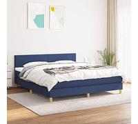 Qnhdfrt Letto a molle 160 x 200 cm, in tessuto blu, testiera regolabile in altezza, materasso a molle insacchettate, con topper, moderno comfort per camera da letto, camera dei ragazzi, camera degli