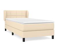 Qnhdfrt Letto a molle, 80 x 200 cm, color crema, letto imbottito con materasso a molle insacchettate e topper, testiera regolabile, accogliente letto singolo in tessuto resistente per un sonno