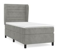 Qnhdfrt Letto a molle, 80 x 200 cm, grigio chiaro, con materasso a molle insacchettate e topper, letto imbottito in morbido velluto con testiera regolabile in altezza, per camera da letto