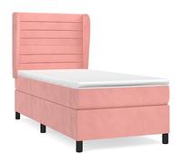 Qnhdfrt Letto a Molle 80x200 cm in Velluto Rosa con Materasso Set 4 Pezzi | Elegante letto tessile per camera da letto con testiera regolabile, molle insacchettate silenziose e topper morbido.