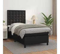 Qnhdfrt Letto a molle 90 x 190 cm con testiera e materasso in ecopelle nera per un sonno riposante con supporto medio per camere degli ospiti