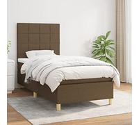 Qnhdfrt Letto a molle 90 x 190 cm, marrone scuro, in tessuto resistente, testiera regolabile, materasso a molle insacchettate, topper delicato sulla pelle per letto singolo, camera degli ospiti e
