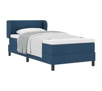 Qnhdfrt Letto a molle, 90 x 200 cm, blu, letto singolo con materasso a molle insacchettate e topper, testiera imbottita regolabile, struttura in legno massiccio, letto per camera da letto per notti
