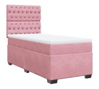 Qnhdfrt Letto a Molle 90x190 cm con Materasso e Testiera Rosa in Velluto | Arreda la tua camera da letto con un set completo di testiera regolabile, materasso a molle insacchettate e topper.