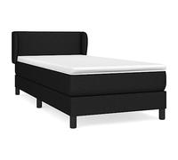 Qnhdfrt Letto a Molle 90x200 cm con Materasso e Topper Nero in Tessuto | Set letto singolo per camera da letto con molla insacchettata, testiera regolabile e rivestimento in tessuto nero.